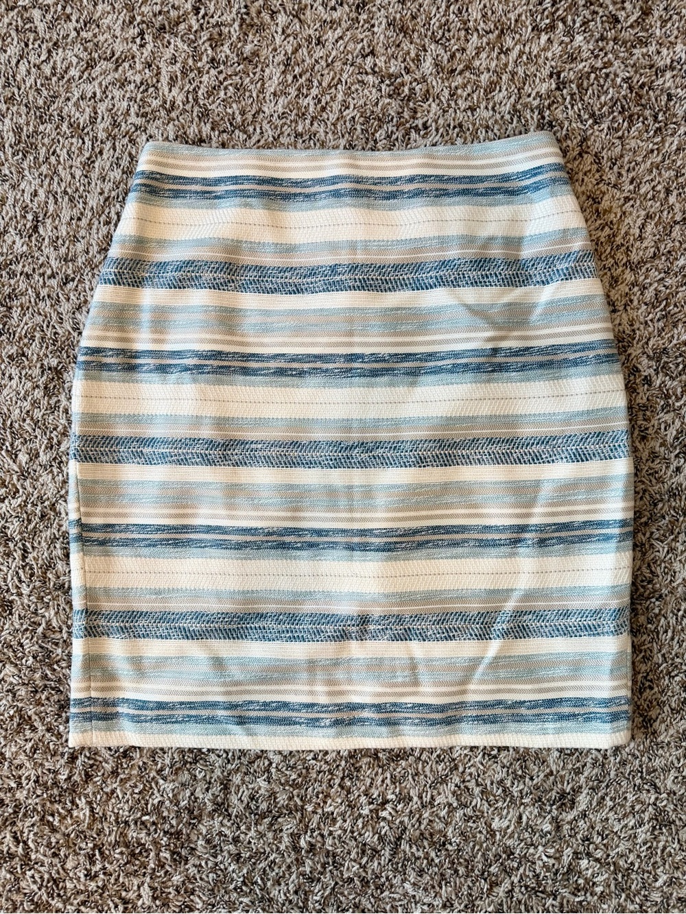 Ann Taylor Blue and Cream Striped Pencil Skirt